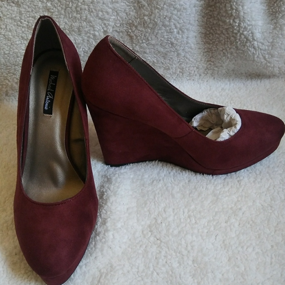Michael Antonio Wine Suede Wedges